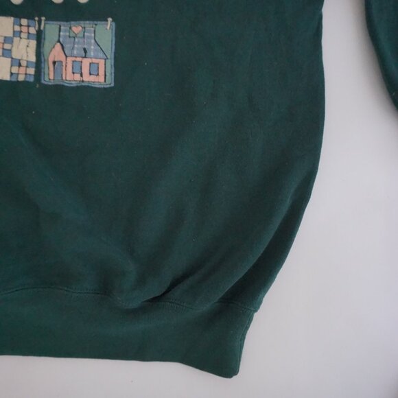 Vintage Green Soffe Sweatshirt Rag Doll Folksy Patchwork Hearts Graphic XL - Picture 4 of 11